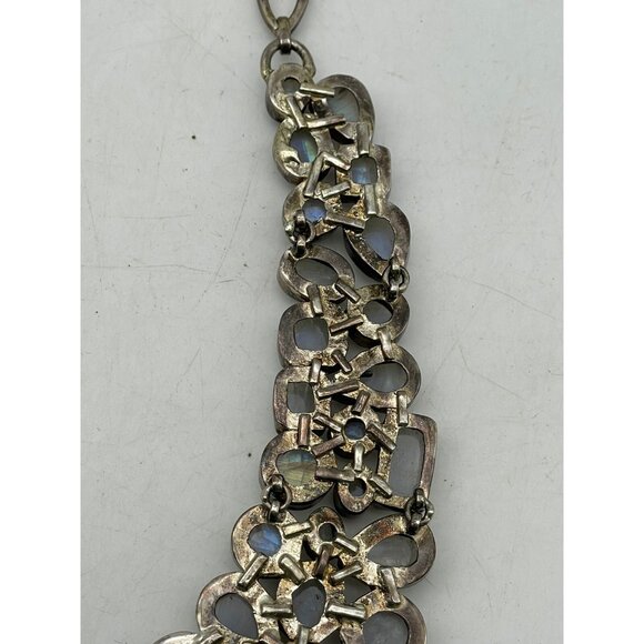 Vintage Signed 925 Moonstone Bib Necklace Statement Piece - Picture 15 of 16